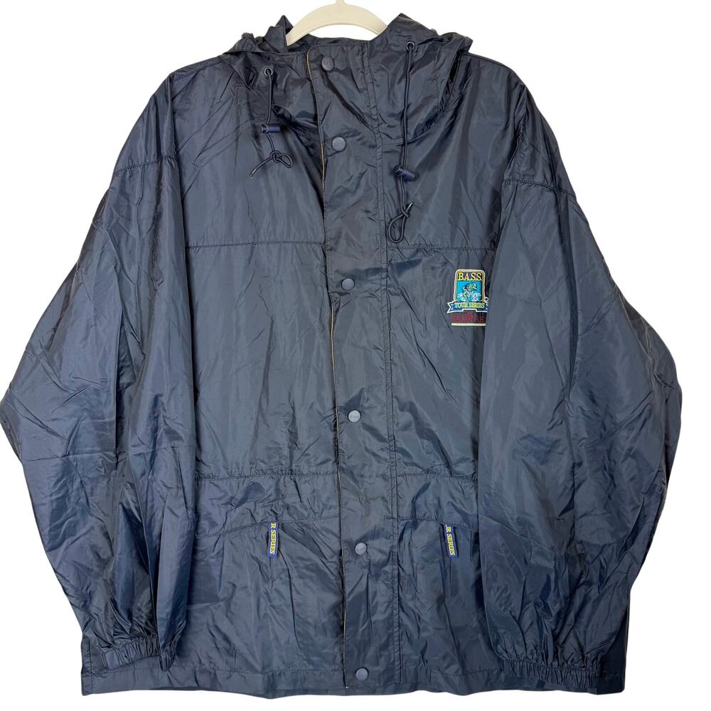 Vintage BASS Tour Series Cedar Key Fishing Windbreaker Jacket‎ Men Sz L Blue 90s
